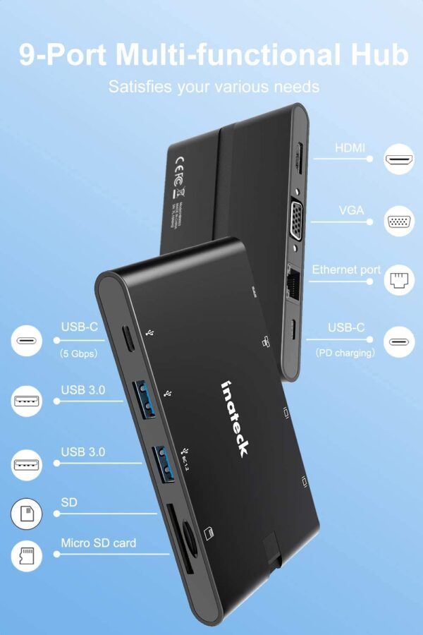 HUB USB TYPE C 9 IN 1 PD 100W HDMI VGA USB 3.0 RETEA PRODUS SH - imagine 3