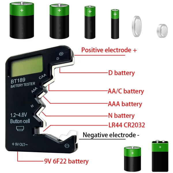 Tester universal baterii AA/AAA/C/D/9.5V/1.5V Display volt tester - imagine 3