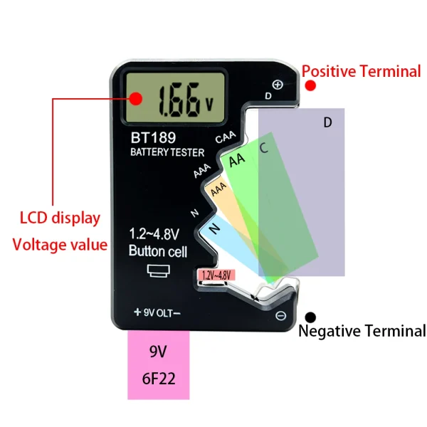 Tester universal baterii AA/AAA/C/D/9.5V/1.5V Display volt tester - imagine 4
