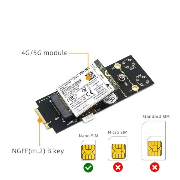 Adaptor Nano SIM la NGFF M.2 B-Key la B-Key suporta 3042 3052 3G/4G/5G M2 wifi LTE modul - imagine 5