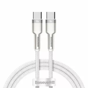 Cablu Baseus Cafule Series Metal USB-C la USB-C 100W 1m Alb