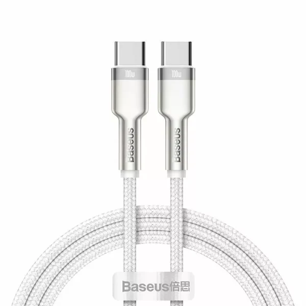 Cablu Baseus Cafule Series Metal USB-C la USB-C 100W 1m Alb