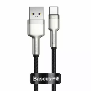 Cablu Baseus Cafule Metal USB la USB-C 66W 0.25m Negru