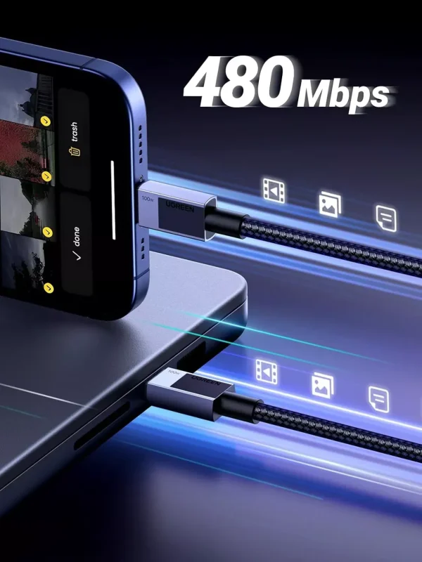 Cablu UGREEN USB-C la USB-C 100W Super Fast Power Delivery 0.5m Negru - imagine 2