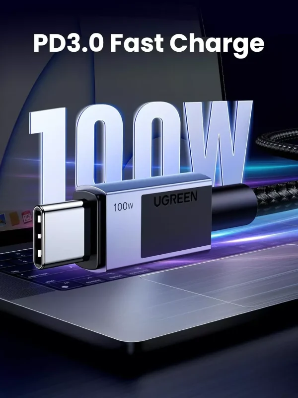 Cablu UGREEN USB-C la USB-C 100W Super Fast Power Delivery 0.5m Negru - imagine 4
