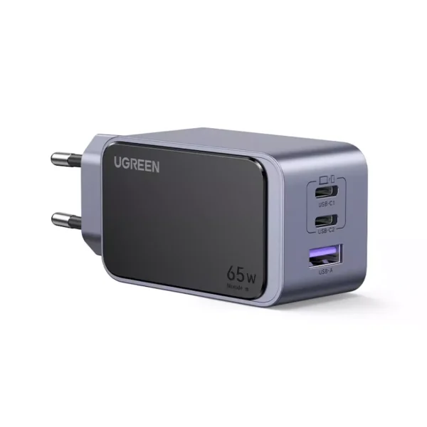 Incarcator retea Ugreen Nexode Air 65W 2x USB-C 1x USB-A GaN Fast Charger Gri/Negru