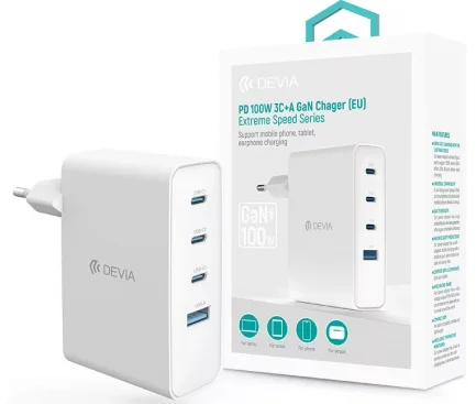 Incarcator Retea DEVIA Extreme Speed 100W 5A 1 x USB-A - 3 x USB-C Alb