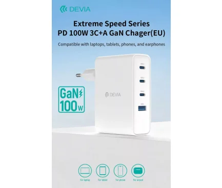 Incarcator Retea DEVIA Extreme Speed 100W 5A 1 x USB-A - 3 x USB-C Alb - imagine 4