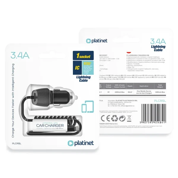 INCARCATOR AUTO CABLU SPIRALAT 3.4A LIGHTNING PLATINET - imagine 2