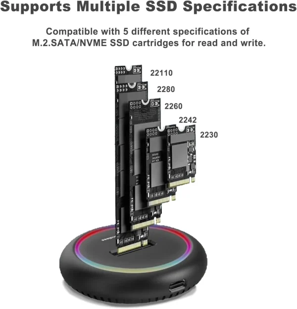 Adaptor M.2 SSD Docking Station Extern M2 Drive Dock RGB NMVe NGFF SATA - imagine 2
