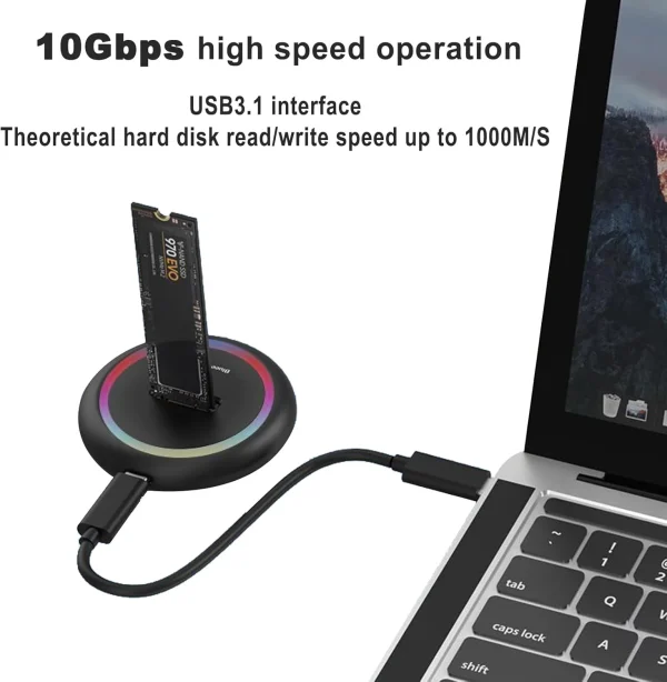 Adaptor M.2 SSD Docking Station Extern M2 Drive Dock RGB NMVe NGFF SATA - imagine 3