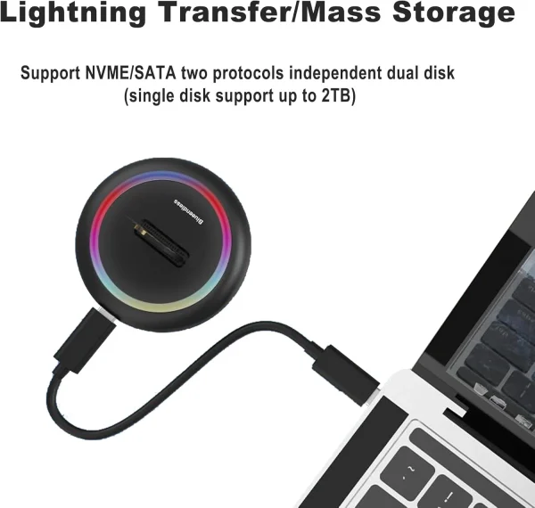 Adaptor M.2 SSD Docking Station Extern M2 Drive Dock RGB NMVe NGFF SATA - imagine 4