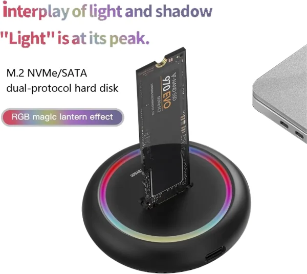 Adaptor M.2 SSD Docking Station Extern M2 Drive Dock RGB NMVe NGFF SATA - imagine 5