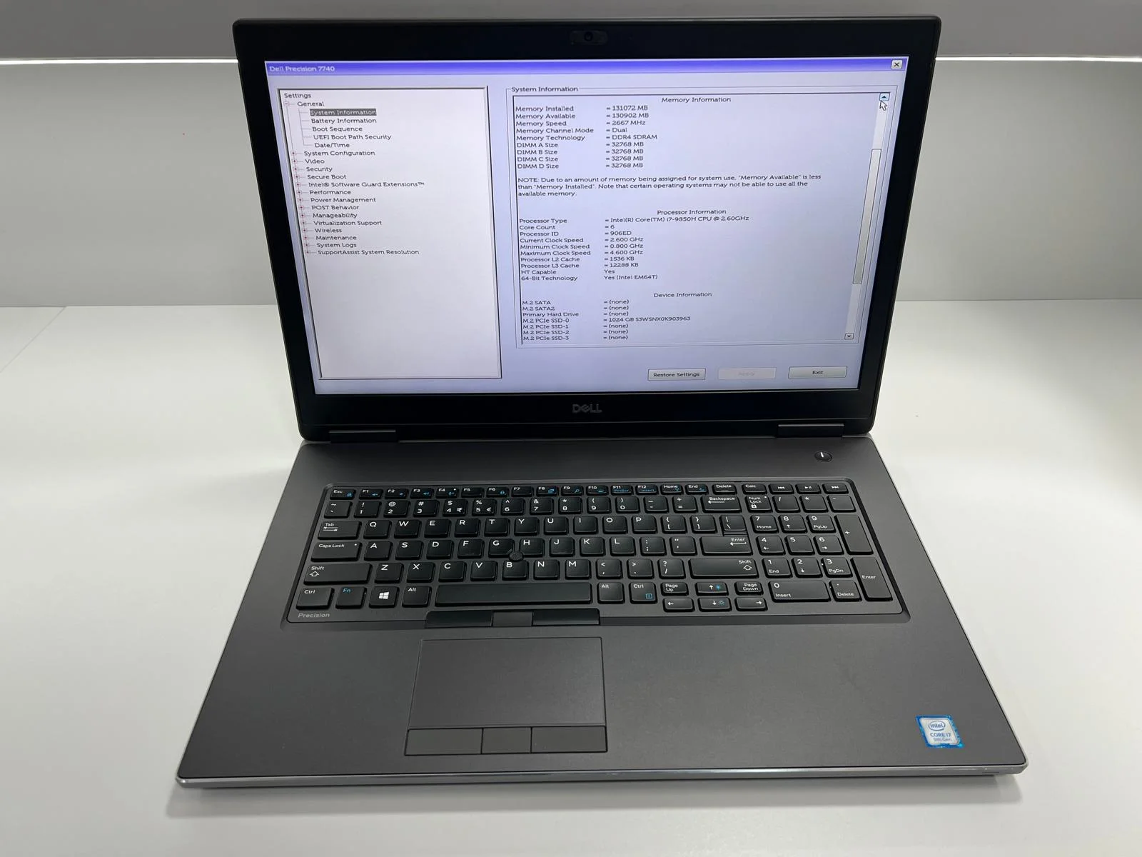 Laptop/Workstation SH Dell Precision 7740 i7-9850H 128 GB RAM RTX 5000 16 gb SSD 1TB