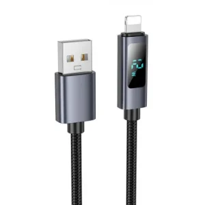 Cablu Date si Incarcare USB-A - Lightning cu Display 18W 1m Negru