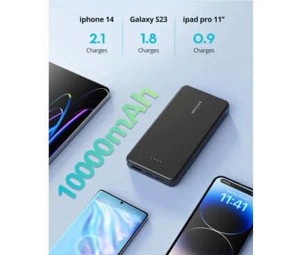 Power Bank 10000mAh 15W 1x USB-A 1x USB-C Neagra baterie externa RavPower - imagine 3