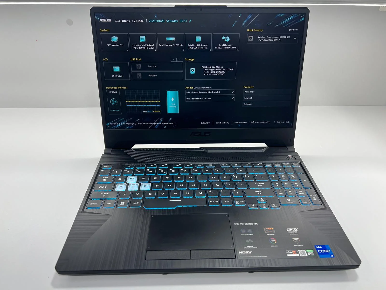 Laptop SH Gaming ASUS TUF F15 i7-11800H RTX 3050 4gb 512gb SSD Ram 32gb