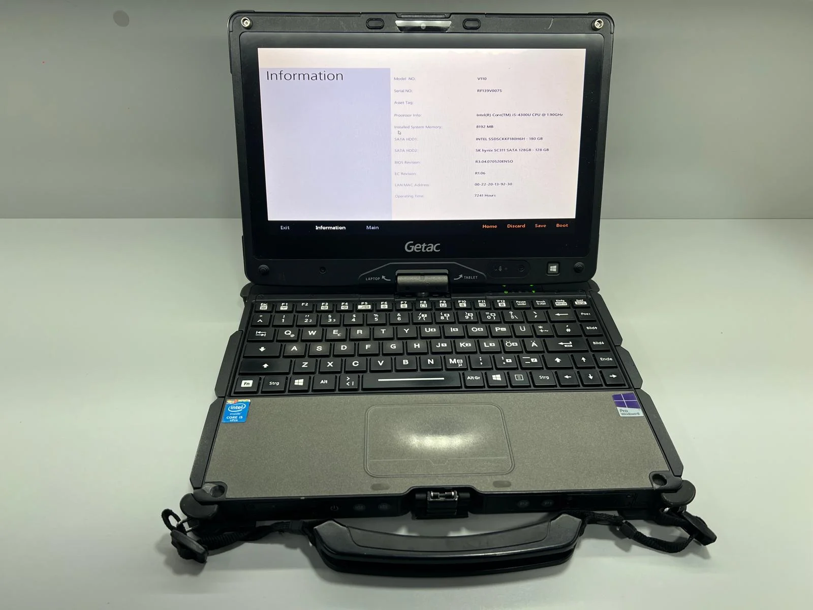 Laptop SH GETAC Fully Rugged i5-4300U SSD 180Gb+128Gb M2 8GB Ram Touch convertible Tablet