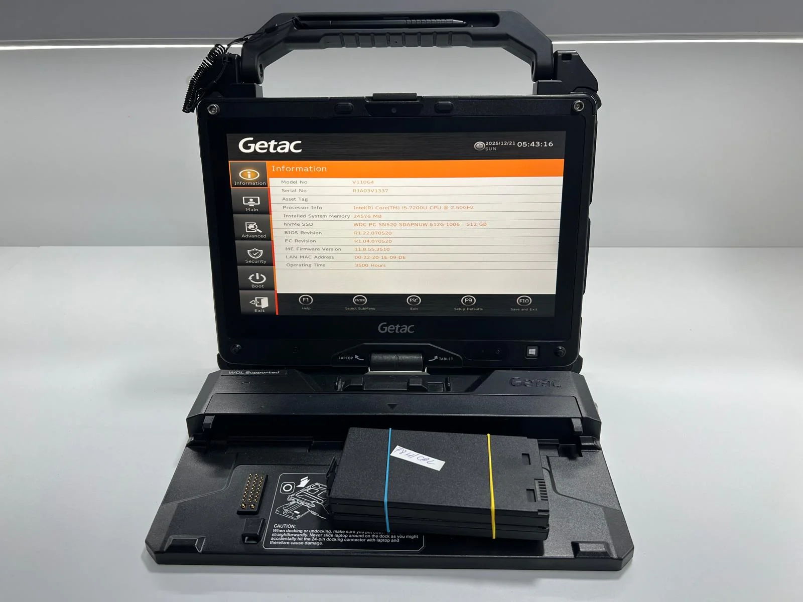 Laptop SH GETAC Fully Rugged i5-7200U NVME 512GB 24GB Ram Touchscreen convertible Tablet