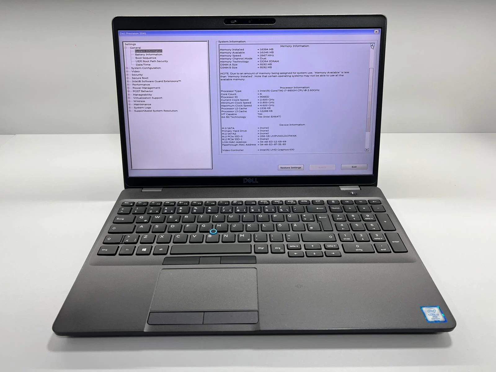 Laptop SH Dell Precision 3541 i7-9750H 16Gb RAM SSD 256gb Quadro 4gb