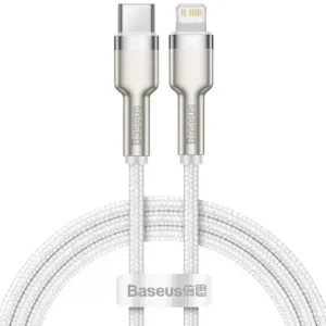 Cablu Date si Incarcare USB-C - Lightning Baseus Cafule Metal Series 20W 1m Alb