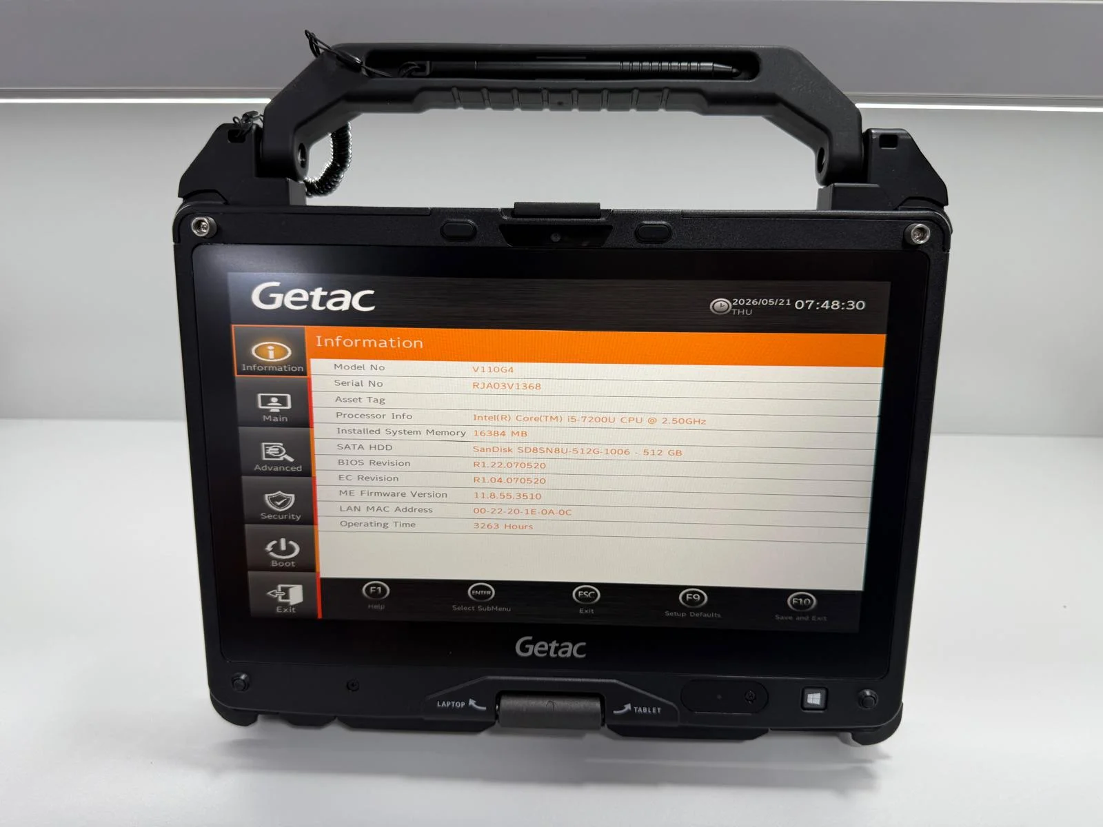Laptop SH GETAC v110 Fully Rugged i5-7200U SSD 512Gb 16GB Ram Touchscreen convertible Tablet