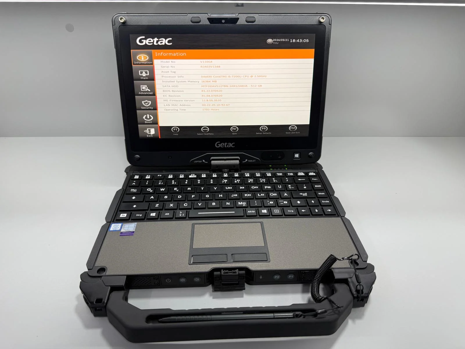 Laptop SH GETAC v110 G4 Fully Rugged i5-7200U SSD 512Gb 16GB Ram Touchscreen
