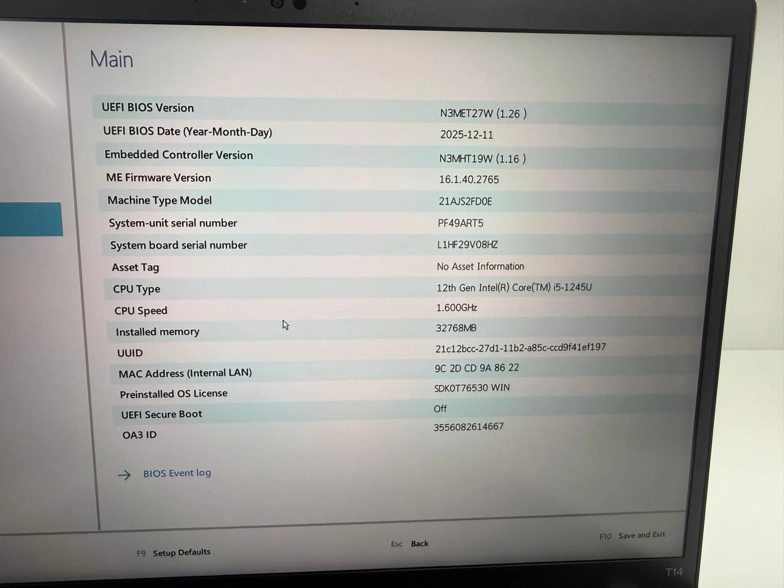 Laptop SH Lenovo Thinkpad T14 gen3 i5-1245U Ram 32Gb Ssd 512Gb baterie noua - imagine 2