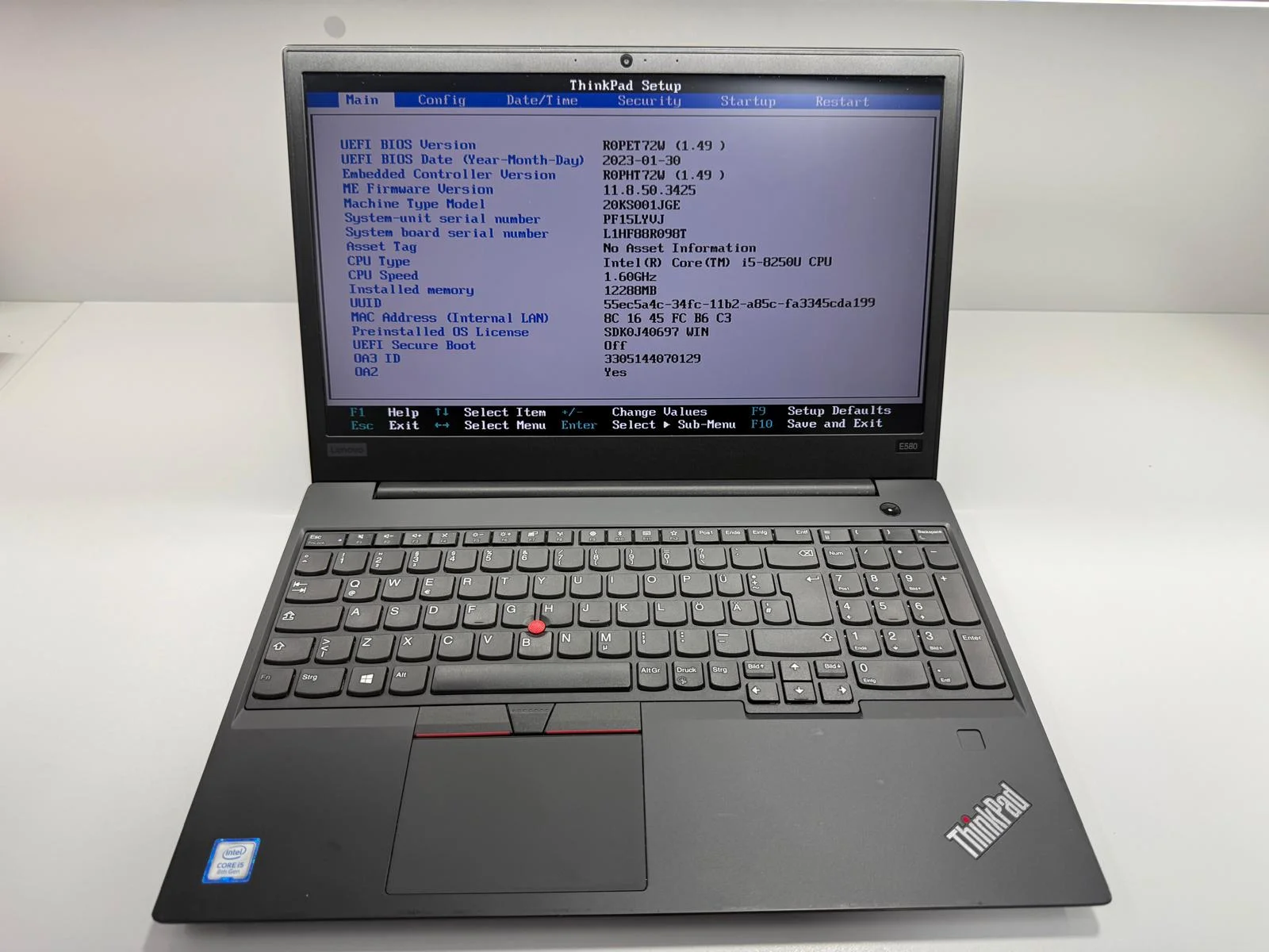 Laptop SH Lenovo E580 i5-8250U 12Gb RAM Ssd 256Gb 15.6 inch display