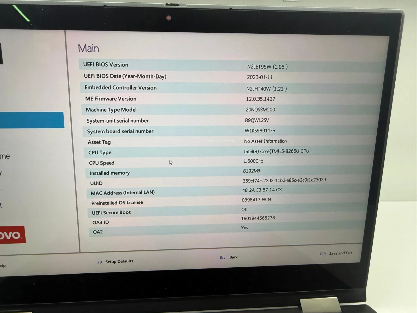 Laptop SH Lenovo Thinkpad X390 YOGA i5-8265U incomplet/piese YNC121 - imagine 2
