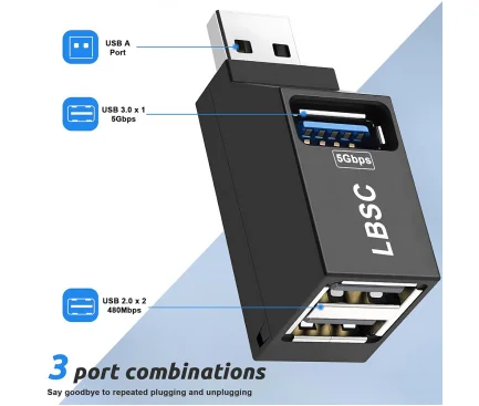 Hub USB Techsuit H11 EchoLink 3in1 Negru - imagine 2