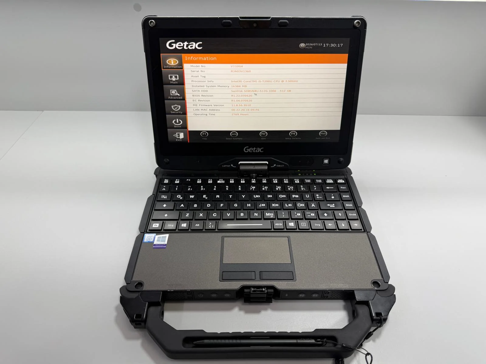 Laptop SH GETAC v110 g4 Fully Rugged i5-7200U SSD 512Gb 16GB Ram diagnoza auto touch
