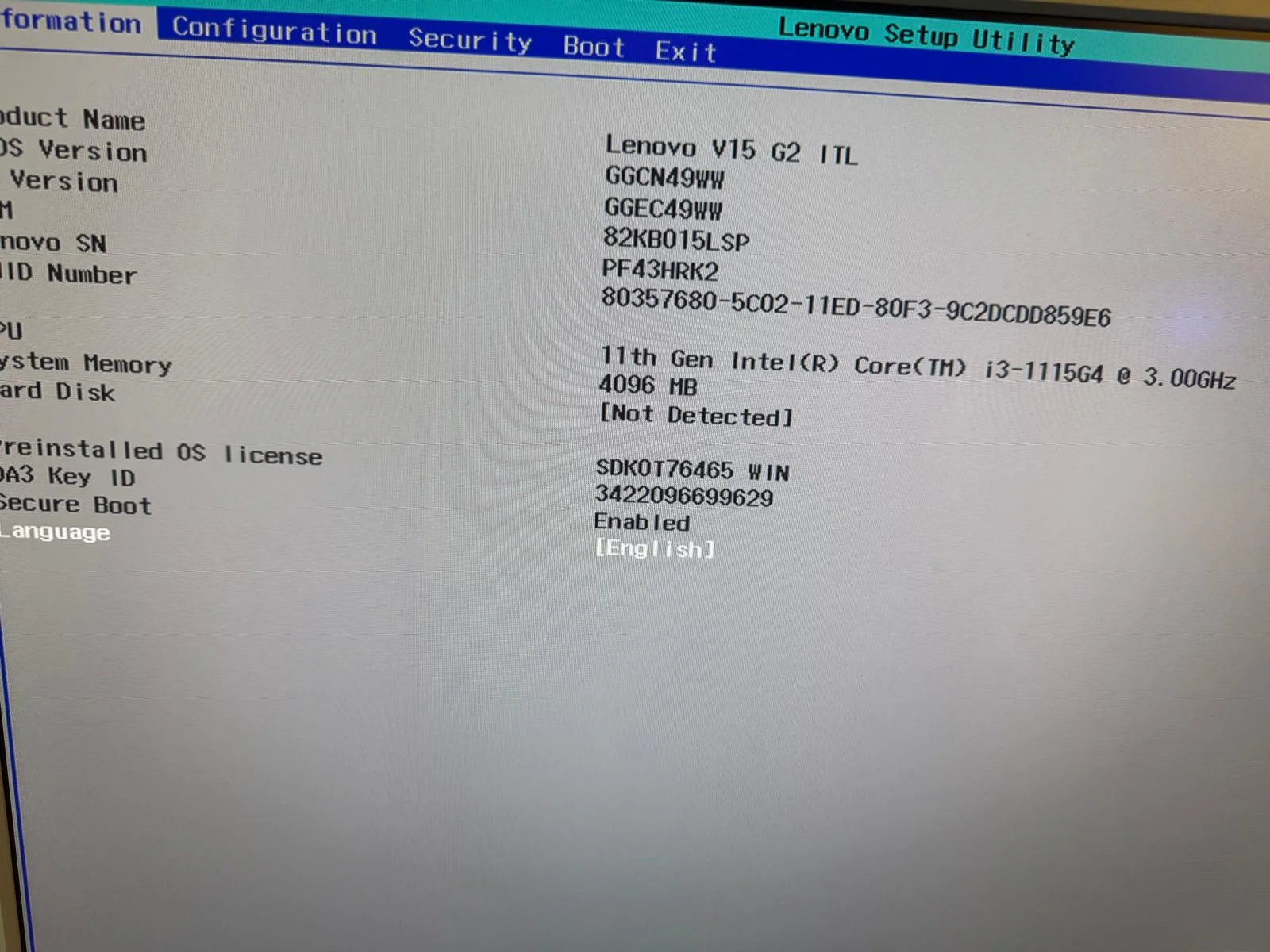 Laptop SH Lenovo V15 G2 ITL 4gb ram onboard incomplet/piese - imagine 2