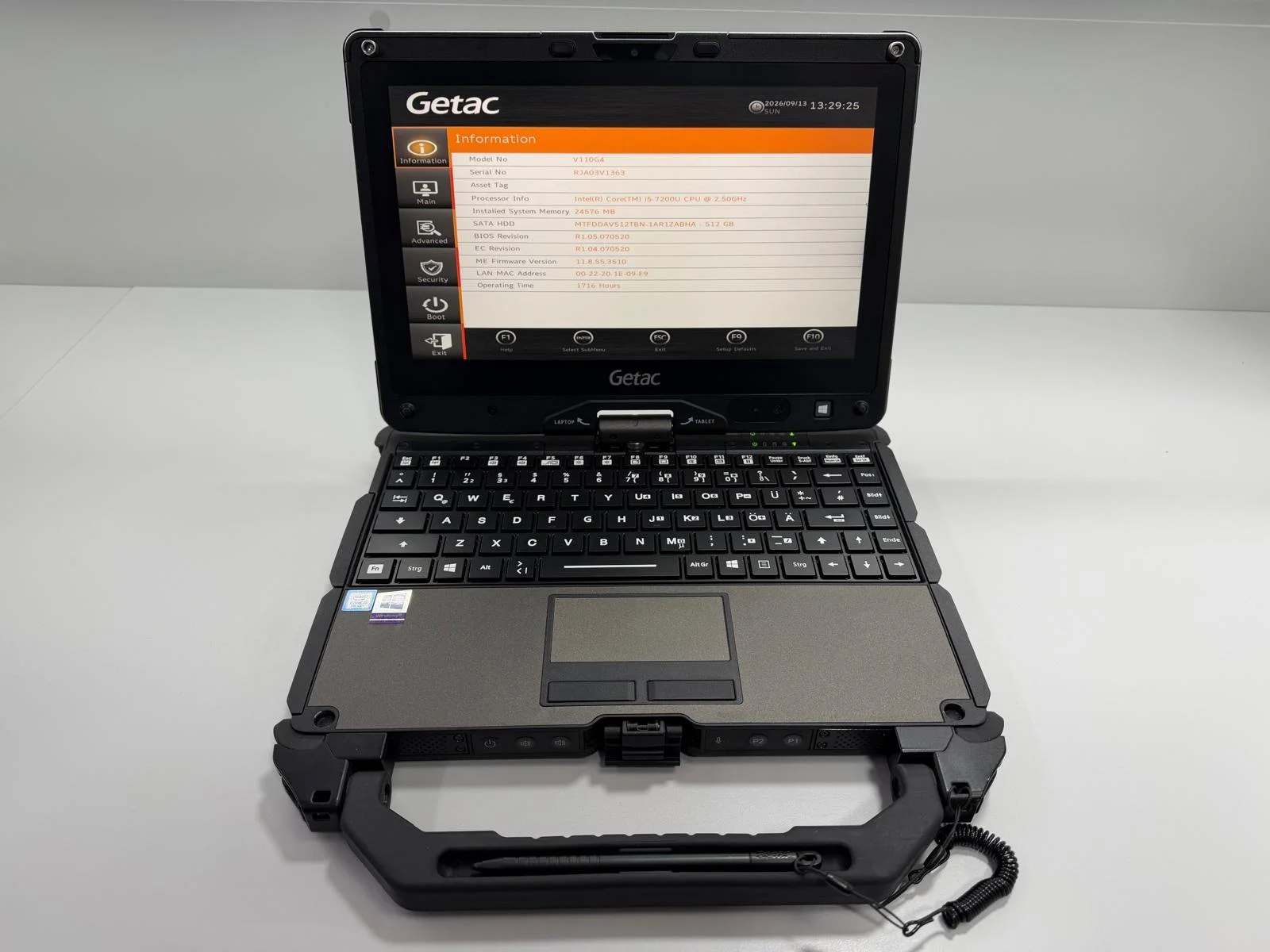 Laptop SH GETAC v110 g4 Fully Rugged i5-7200U SSD 512Gb 24GB Ram Diagnoza Auto