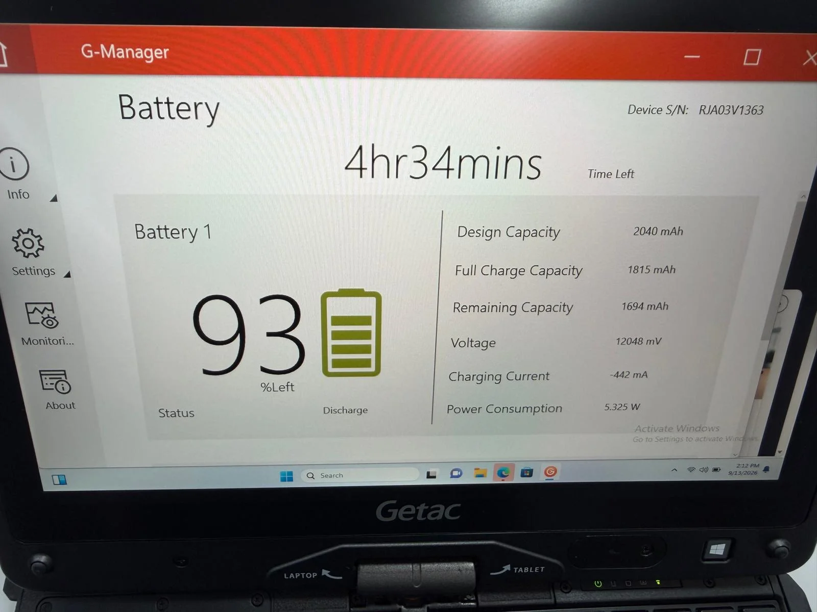 Laptop SH GETAC v110 g4 Fully Rugged i5-7200U SSD 512Gb 24GB Ram Diagnoza Auto - imagine 14