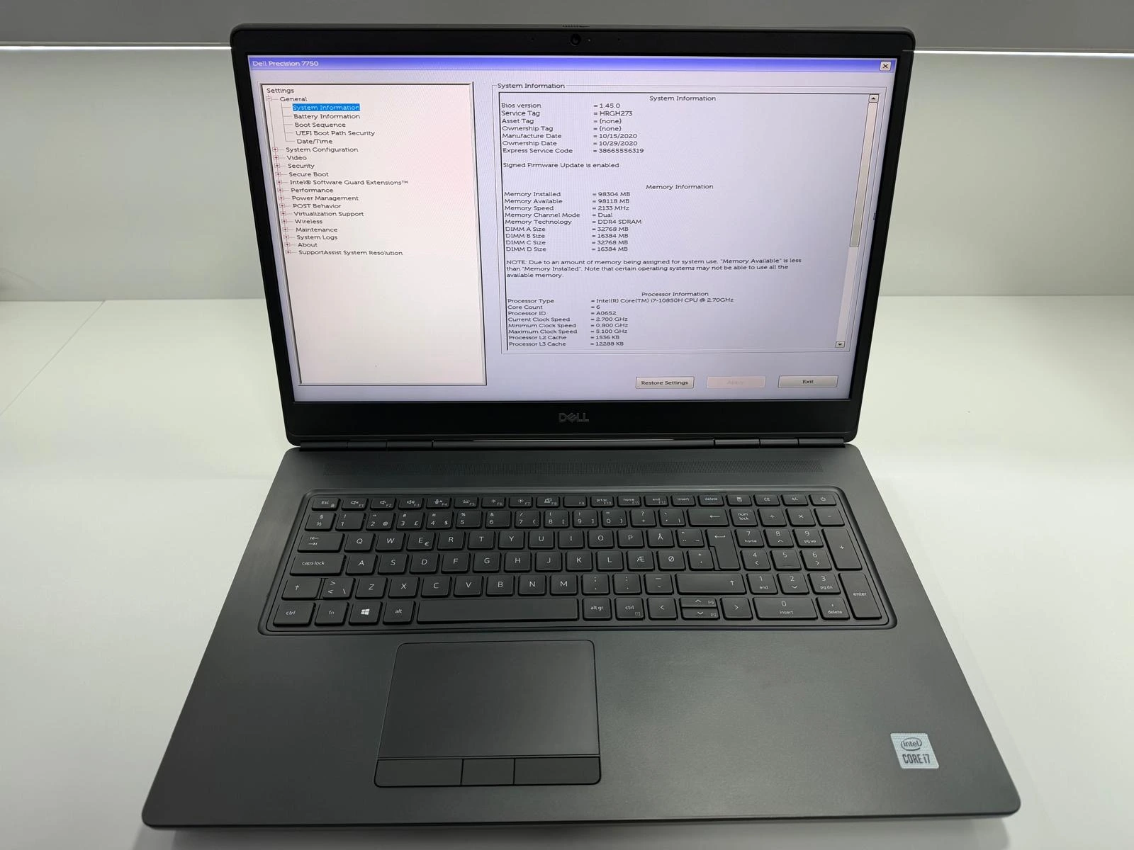 Laptop SH Dell Precision 7750 i7-10850H 96GB RAM SSD 1TB Quadro RTX 5000 16GB