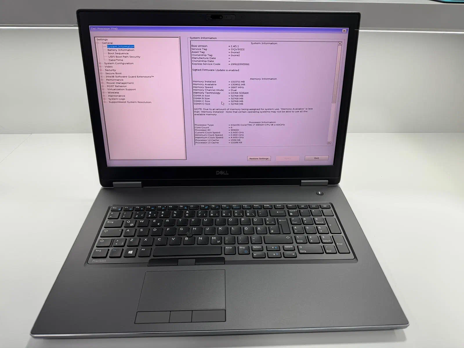 Laptop SH Dell Precision 7740 i7-9850H Quadro RTX 5000 16GB 128GB RAM SSD 1TB Display 4K